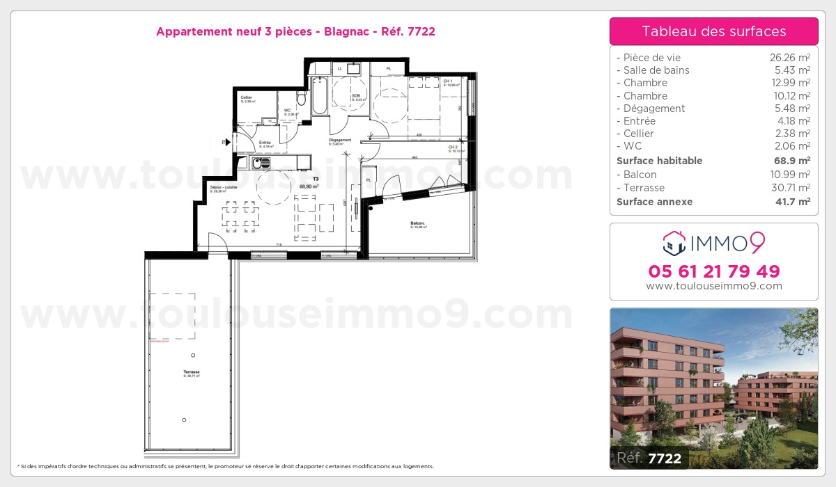 Plan et surfaces, Programme neuf Blagnac Référence n° 7722