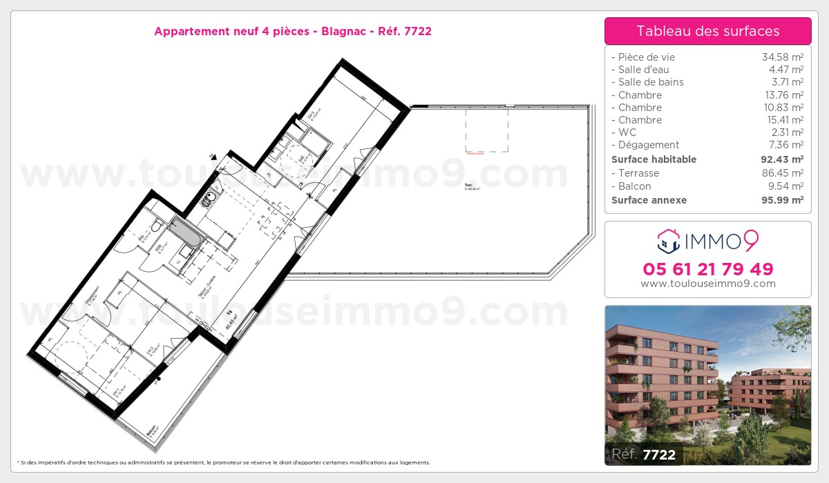 Plan et surfaces, Programme neuf Blagnac Référence n° 7722