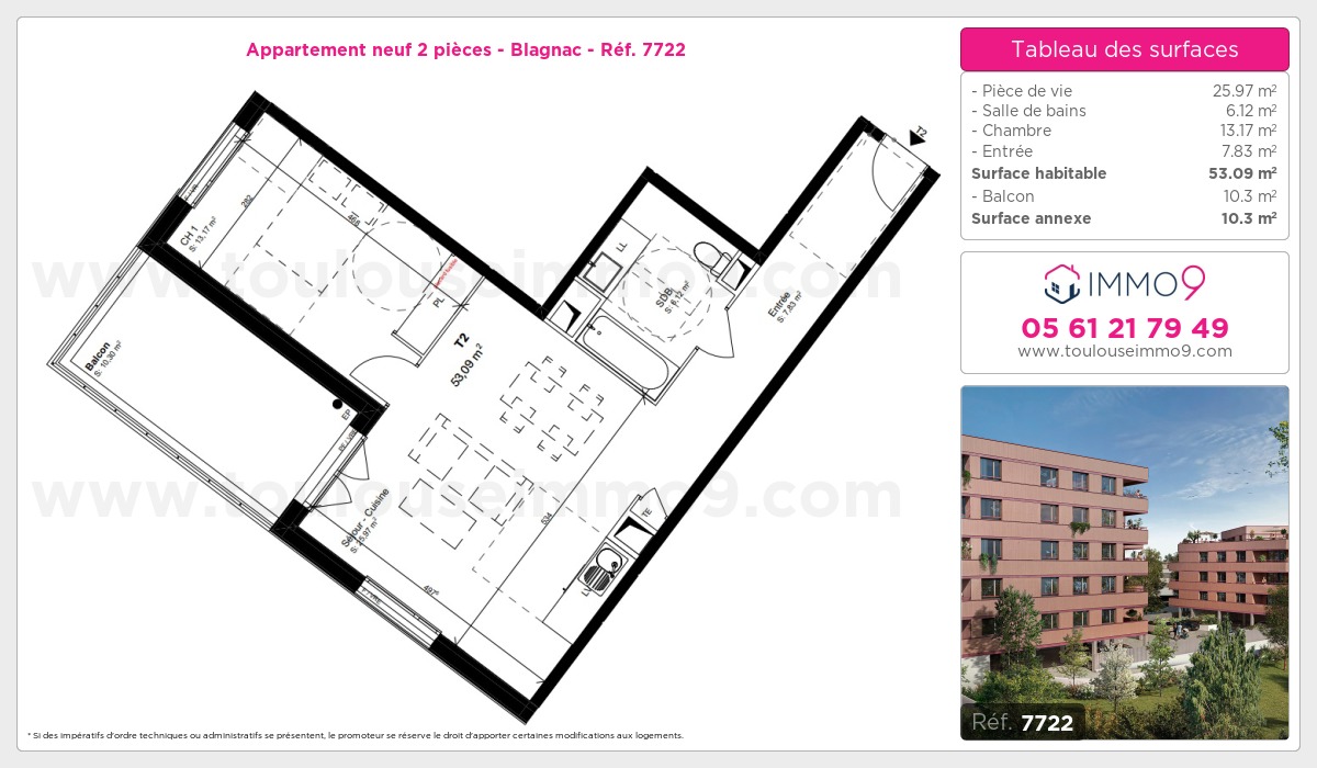 Plan et surfaces, Programme neuf Blagnac Référence n° 7722