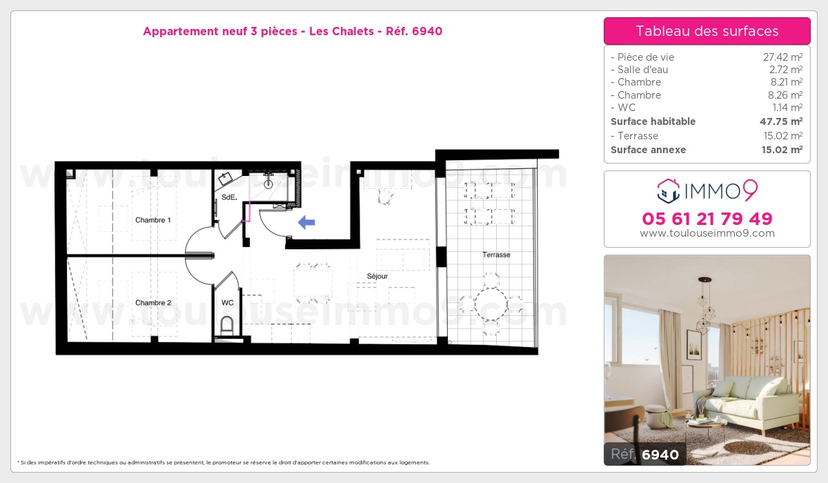 Plan et surfaces, Programme neuf Toulouse : Chalets Référence n° 6940