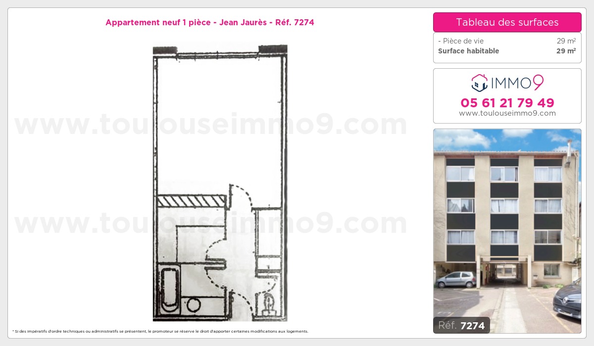 Plan et surfaces, Programme neuf Toulouse : Jean Jaurès Référence n° 7274