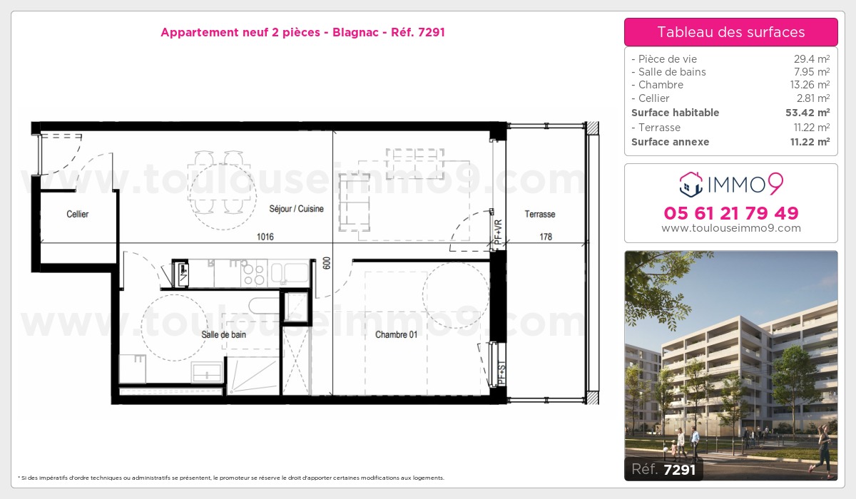 Plan et surfaces, Programme neuf Blagnac Référence n° 7291