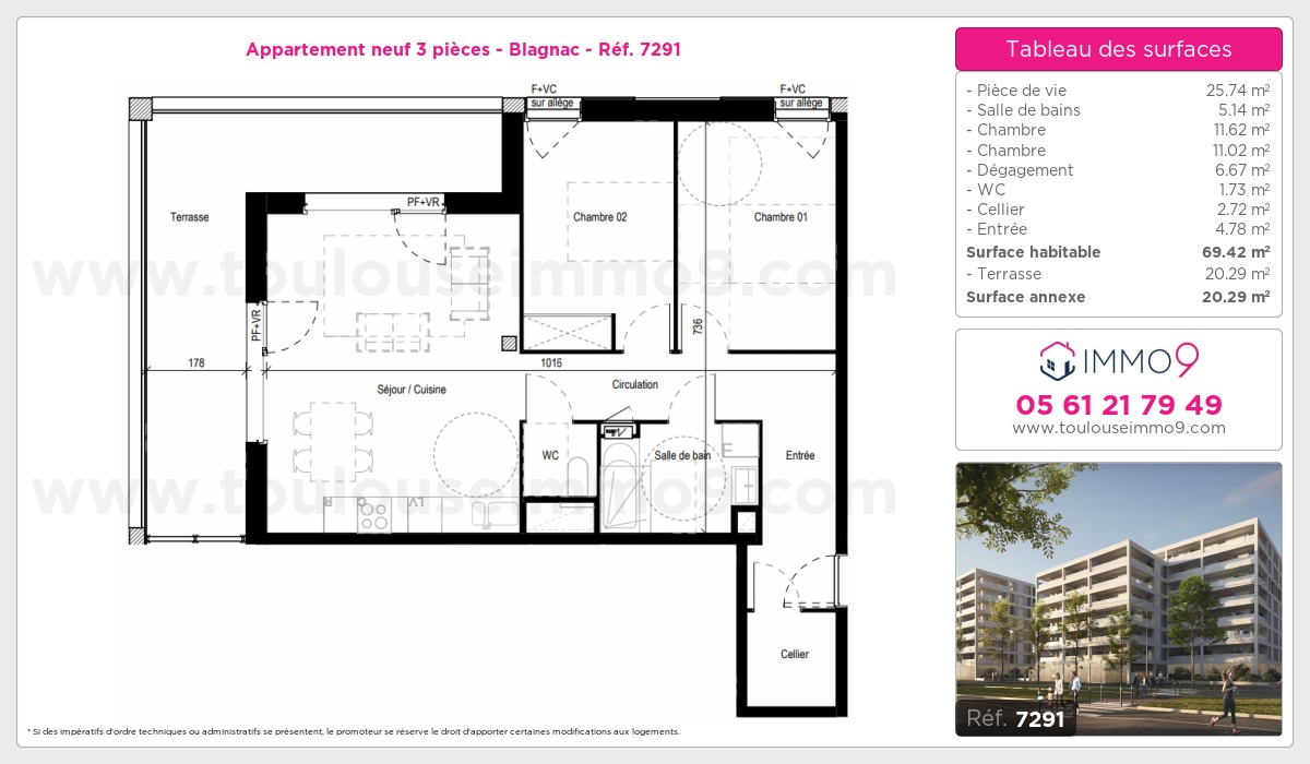 Plan et surfaces, Programme neuf Blagnac Référence n° 7291