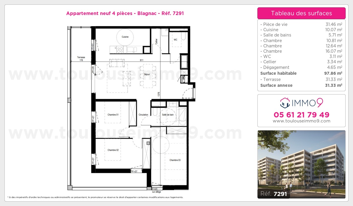 Plan et surfaces, Programme neuf Blagnac Référence n° 7291