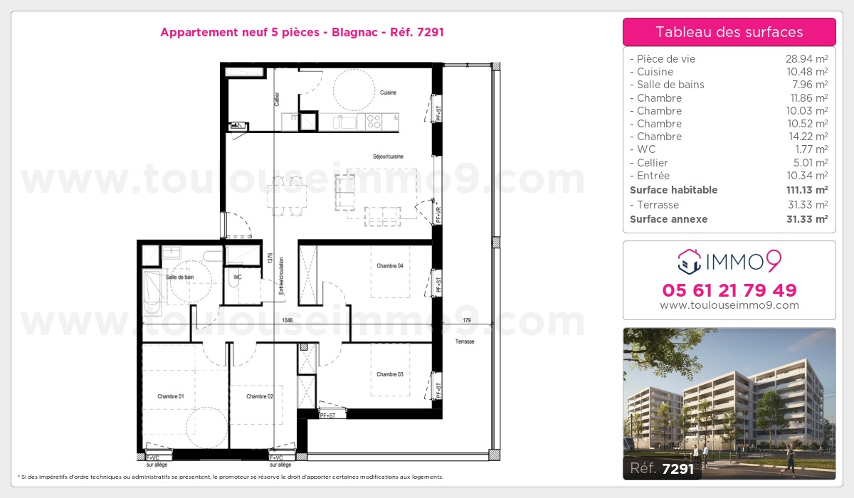 Plan et surfaces, Programme neuf Blagnac Référence n° 7291