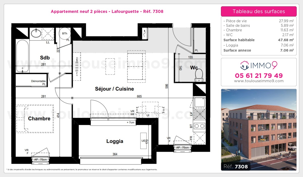 Plan et surfaces, Programme neuf Toulouse : Lafourguette Référence n° 7308