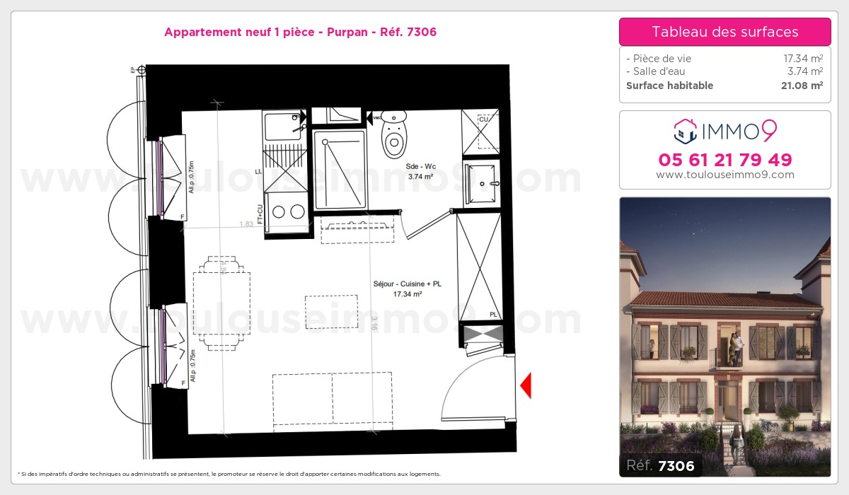 Plan et surfaces, Programme neuf Toulouse : Purpan Référence n° 7306