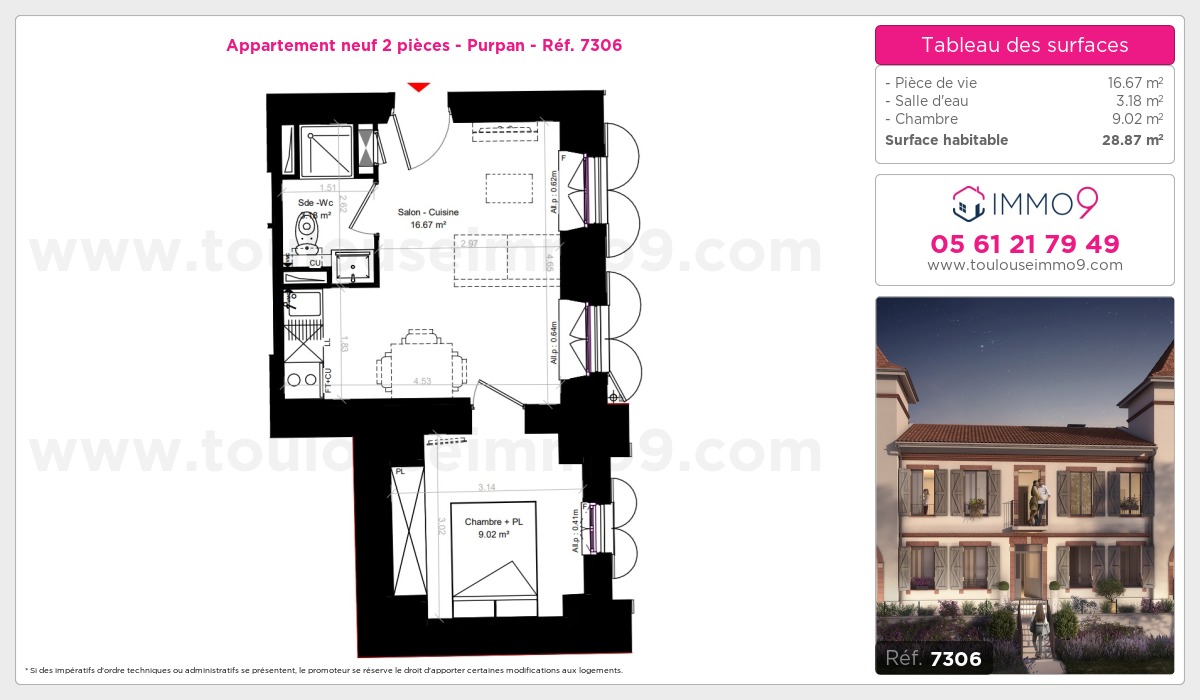 Plan et surfaces, Programme neuf Toulouse : Purpan Référence n° 7306