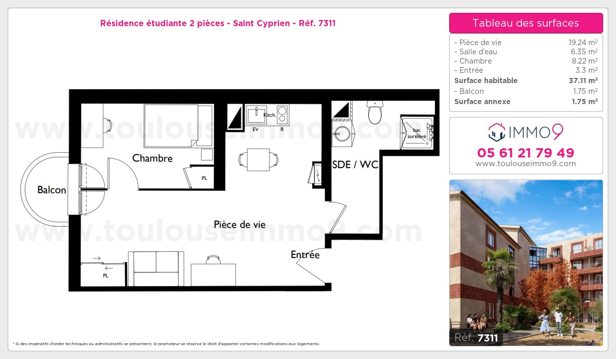 Plan et surfaces, Programme neuf Toulouse : Saint Cyprien Référence n° 7311