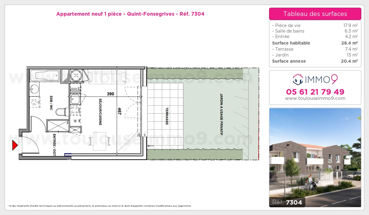 Plan et surfaces, Programme neuf Quint-Fonsegrives Référence n° 7304