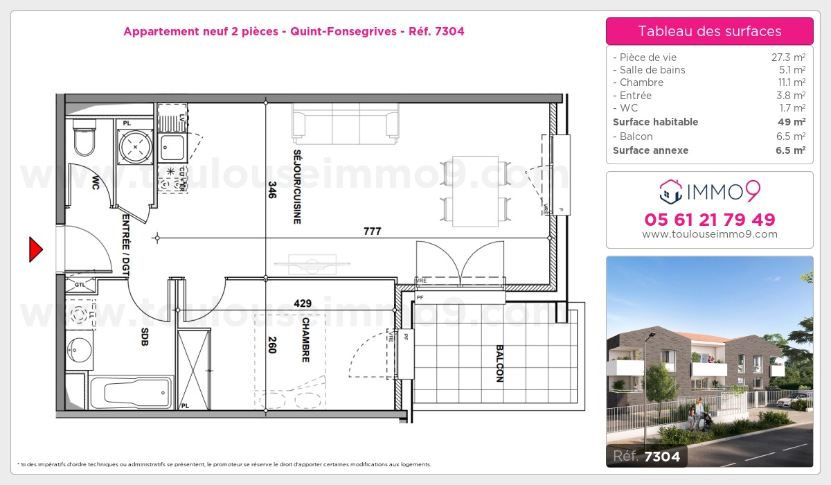 Plan et surfaces, Programme neuf Quint-Fonsegrives Référence n° 7304