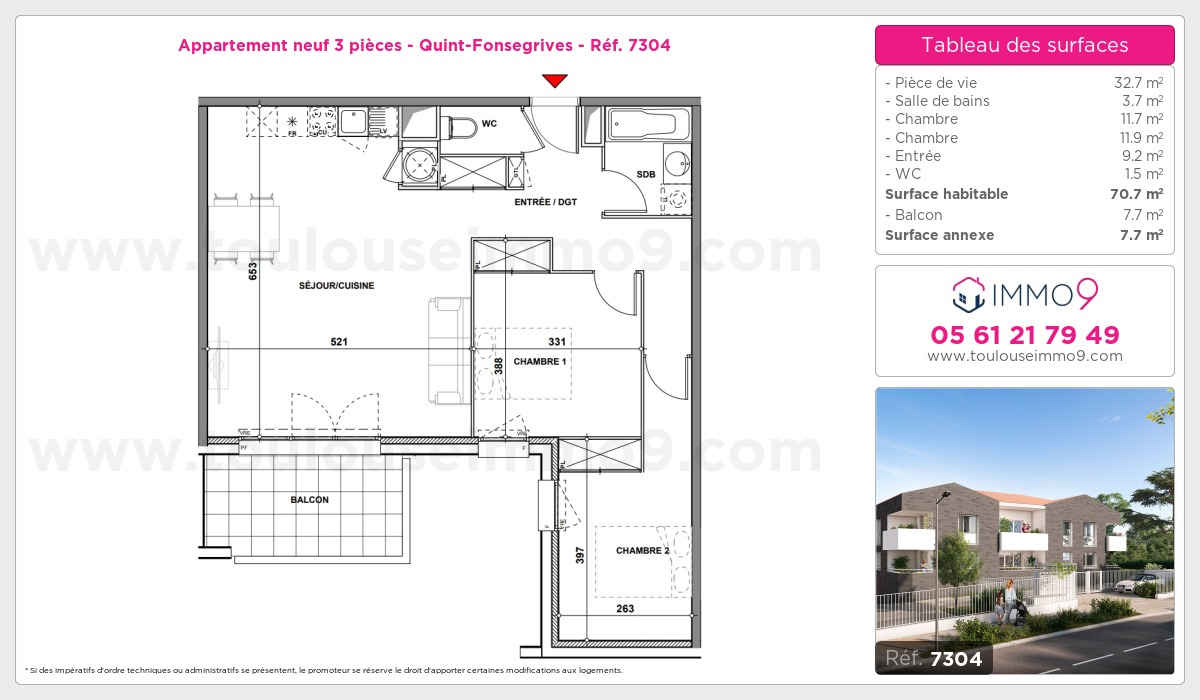 Plan et surfaces, Programme neuf Quint-Fonsegrives Référence n° 7304