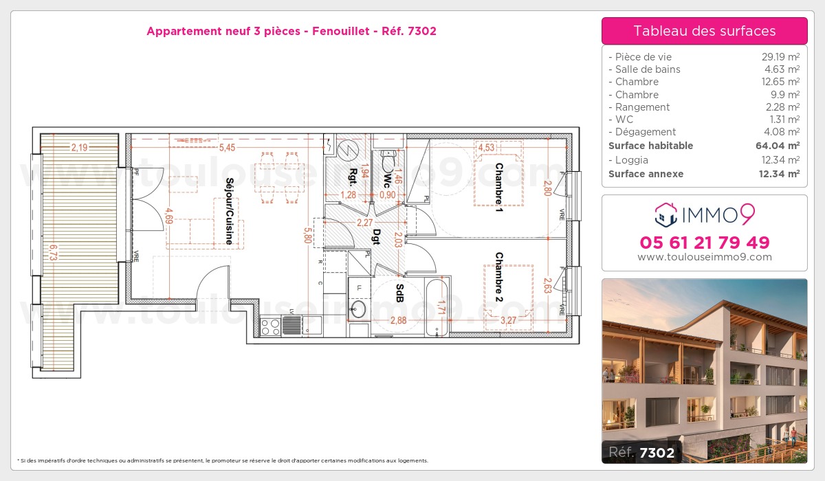 Plan et surfaces, Programme neuf Fenouillet Référence n° 7302