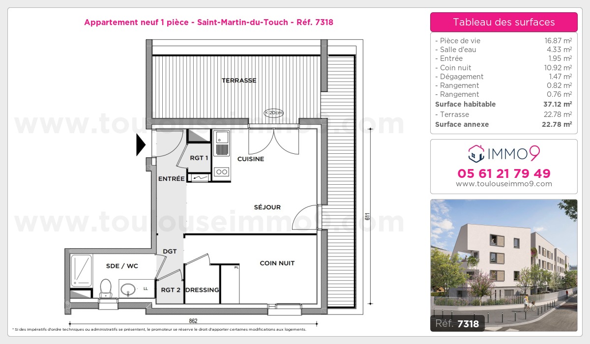 Plan et surfaces, Programme neuf Toulouse : Saint-Martin-du-Touch Référence n° 7318