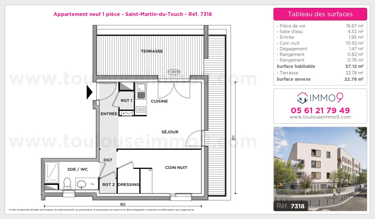 Plan et surfaces, Programme neuf Toulouse : Saint-Martin-du-Touch Référence n° 7318