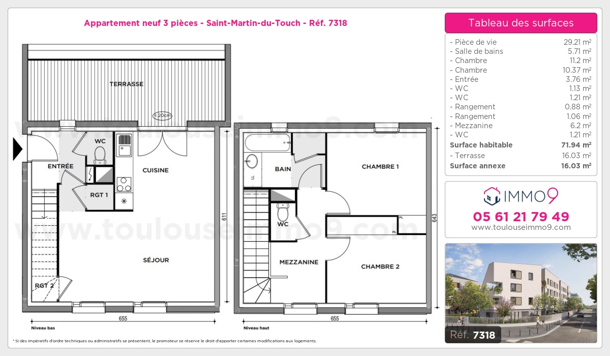 Plan et surfaces, Programme neuf Toulouse : Saint-Martin-du-Touch Référence n° 7318