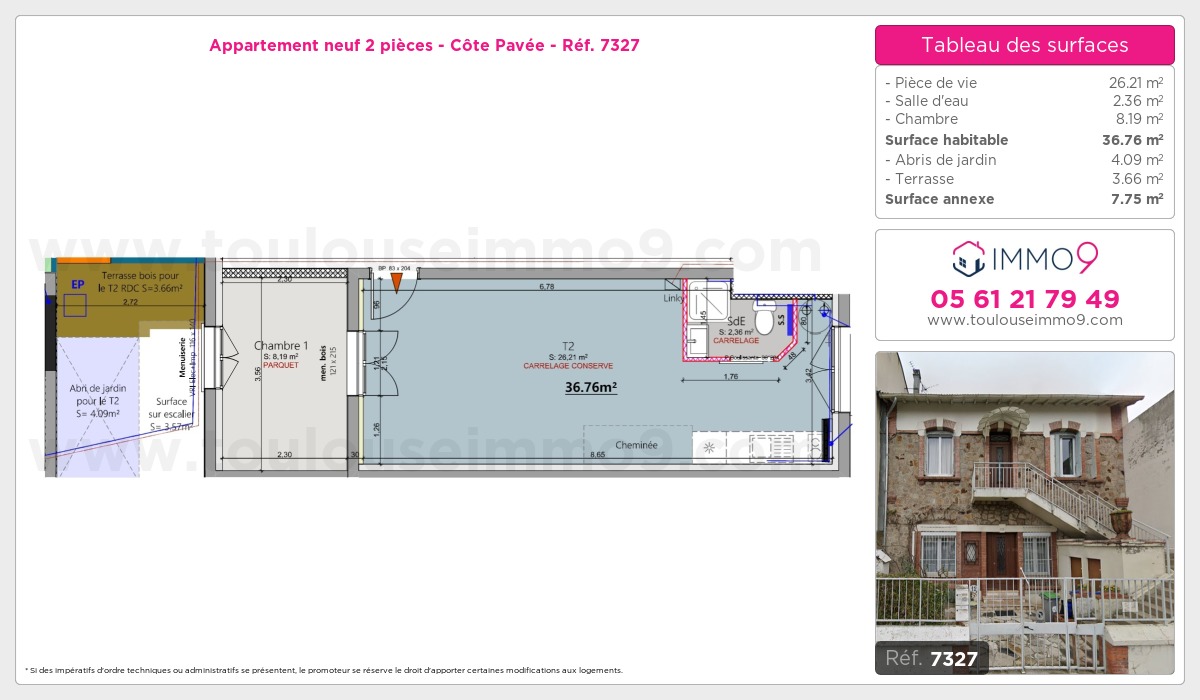 Plan et surfaces, Programme neuf Toulouse : Côte Pavée Référence n° 7327