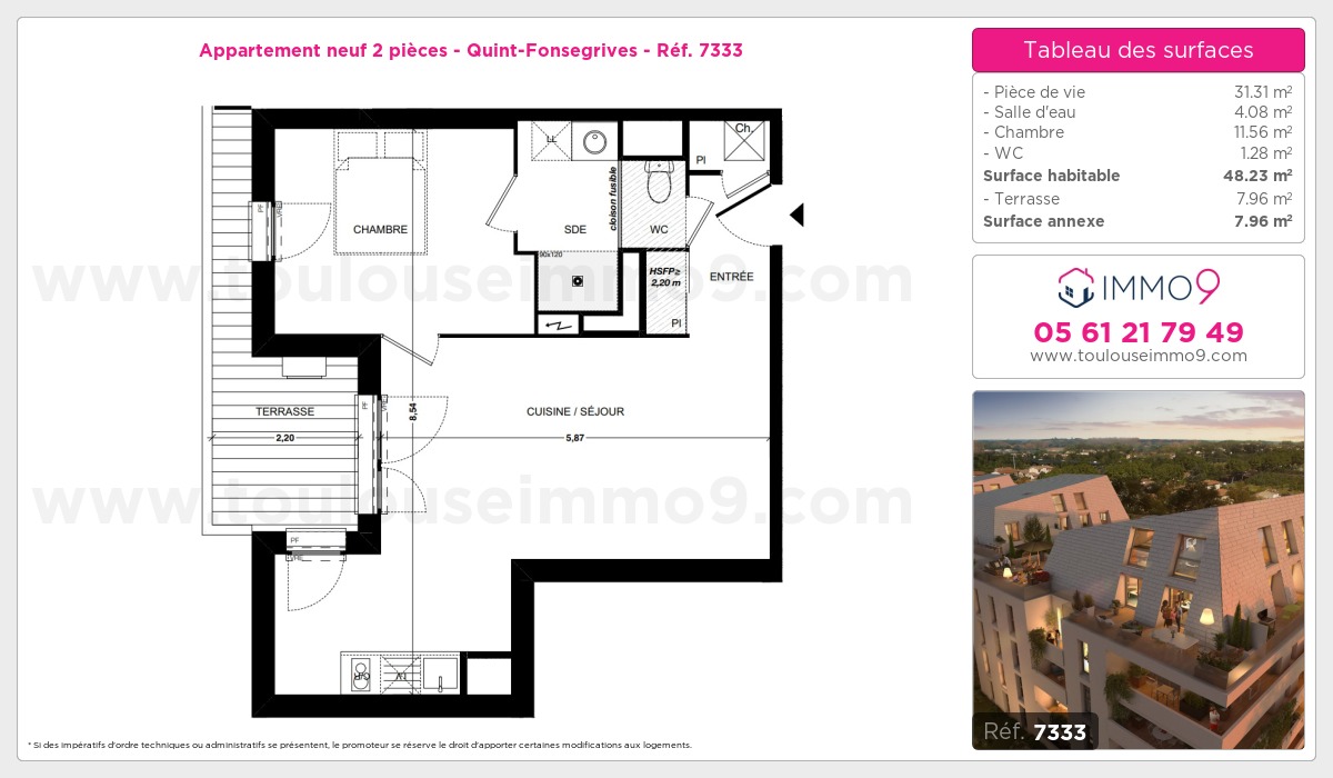 Plan et surfaces, Programme neuf Quint-Fonsegrives Référence n° 7333