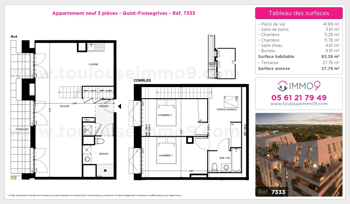 Plan et surfaces, Programme neuf Quint-Fonsegrives Référence n° 7333