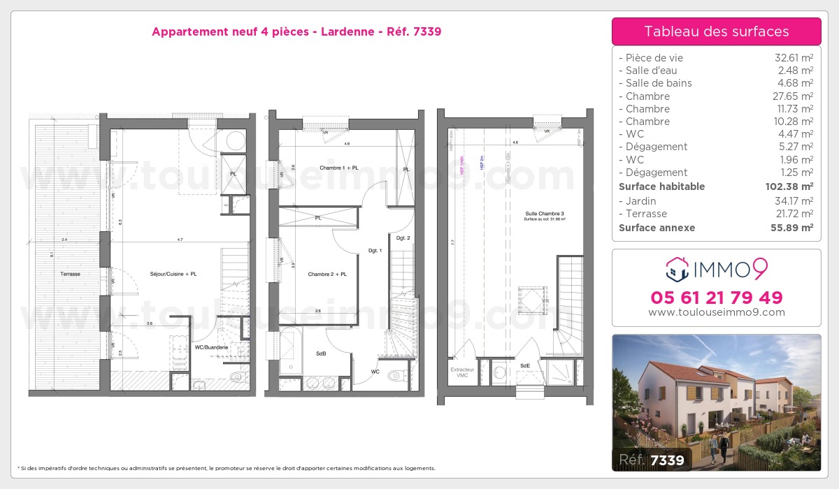 Plan et surfaces, Programme neuf Toulouse : Lardenne Référence n° 7339