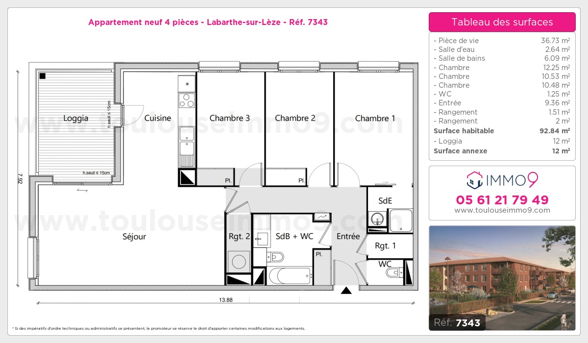 Plan et surfaces, Programme neuf Labarthe-sur-Lèze Référence n° 7343