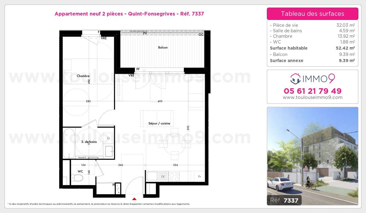 Plan et surfaces, Programme neuf Quint-Fonsegrives Référence n° 7337