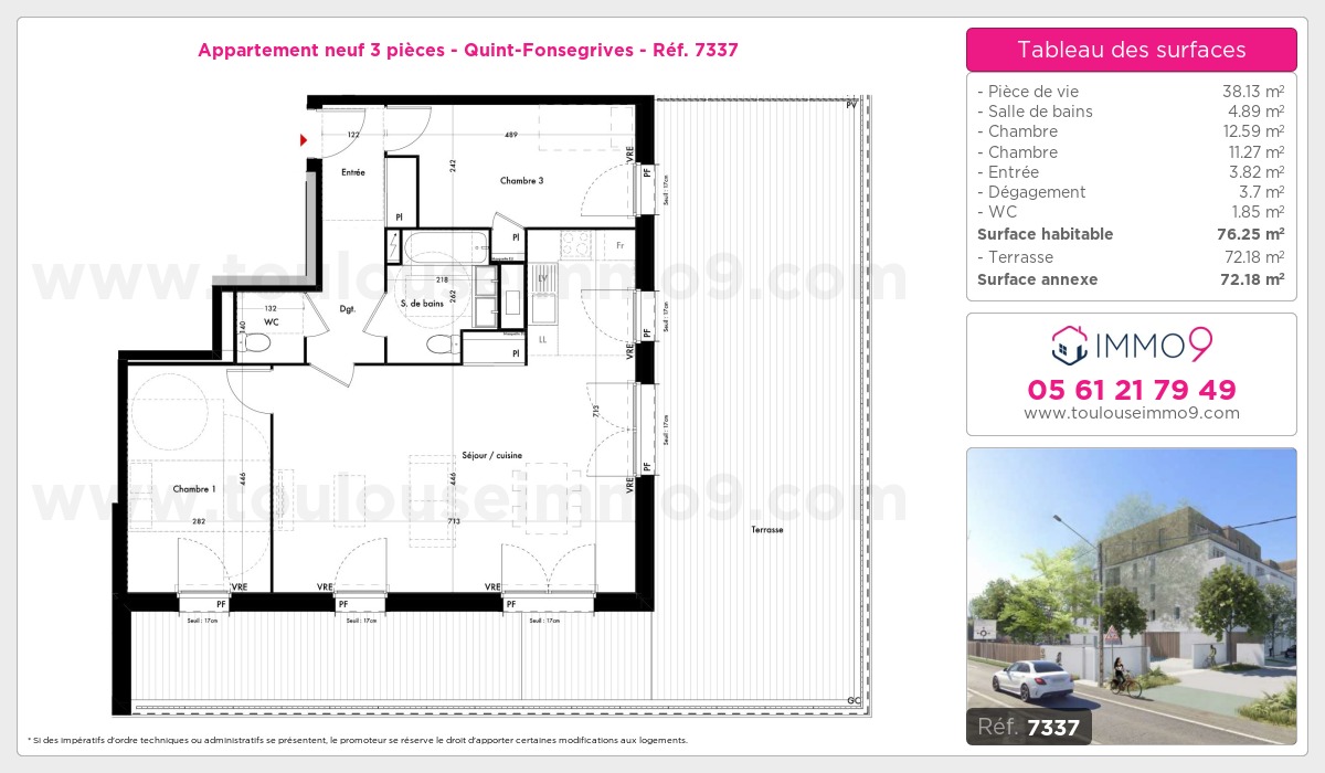 Plan et surfaces, Programme neuf Quint-Fonsegrives Référence n° 7337