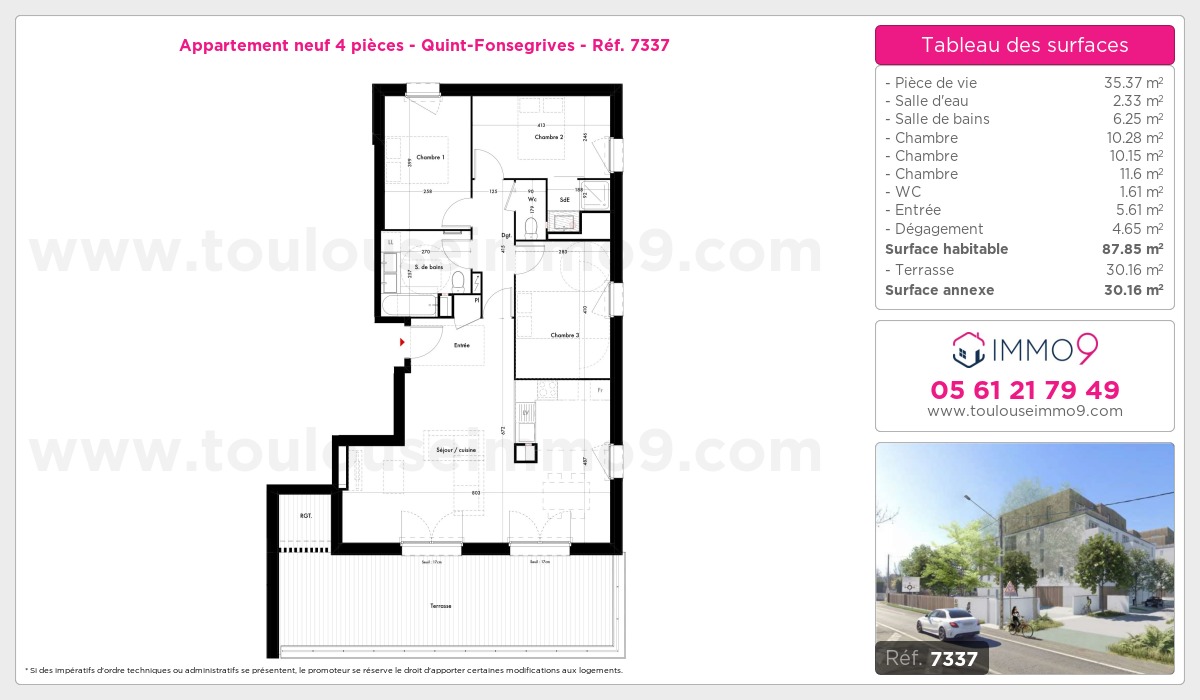 Plan et surfaces, Programme neuf Quint-Fonsegrives Référence n° 7337