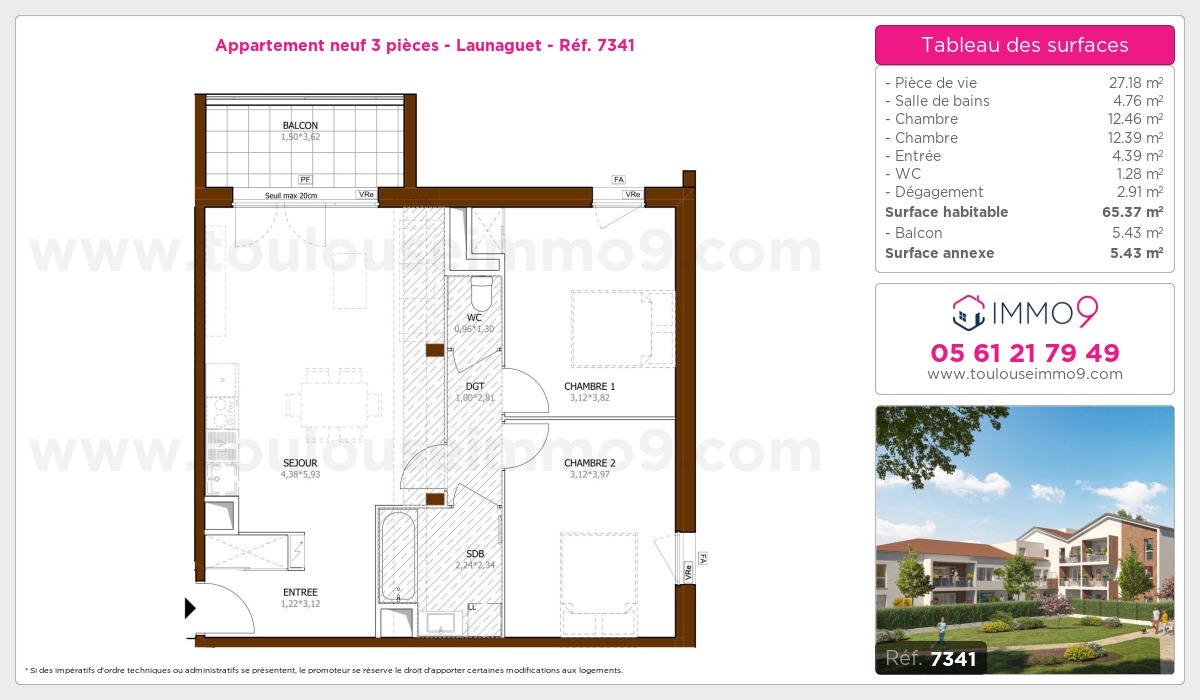 Plan et surfaces, Programme neuf Launaguet Référence n° 7341