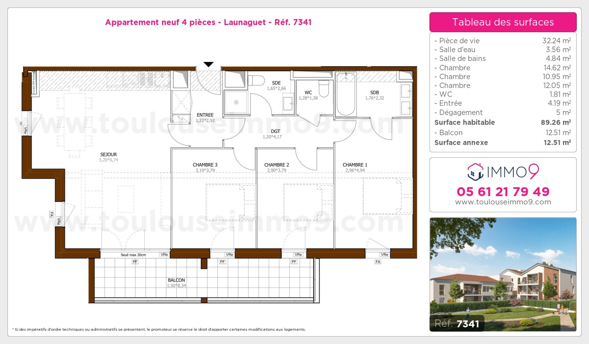 Plan et surfaces, Programme neuf Launaguet Référence n° 7341