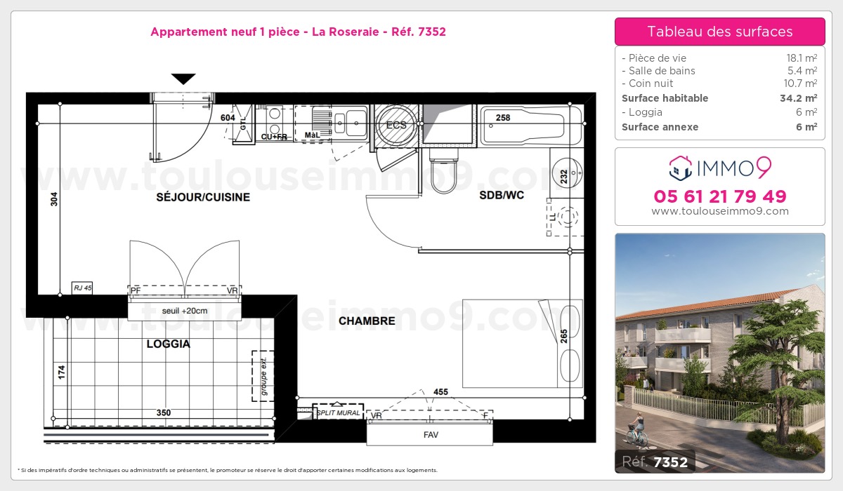 Plan et surfaces, Programme neuf Toulouse : Roseraie Référence n° 7352