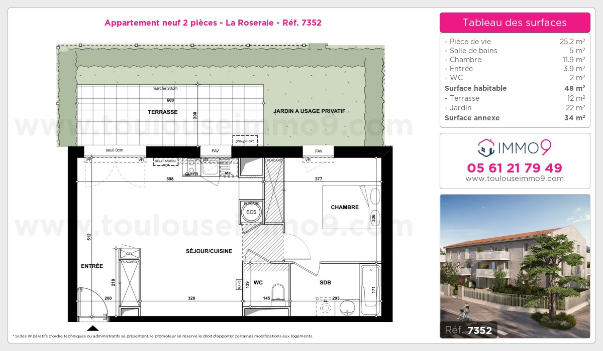 Plan et surfaces, Programme neuf Toulouse : Roseraie Référence n° 7352
