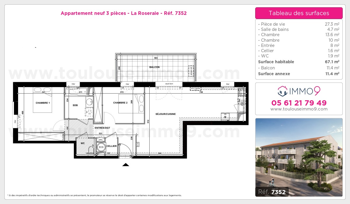 Plan et surfaces, Programme neuf Toulouse : Roseraie Référence n° 7352