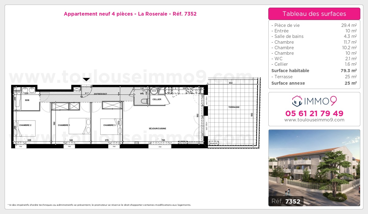 Plan et surfaces, Programme neuf Toulouse : Roseraie Référence n° 7352