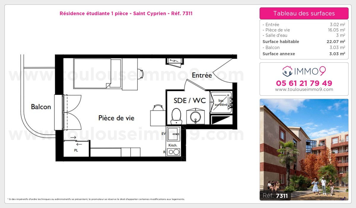 Plan et surfaces, Programme neuf Toulouse : Saint Cyprien Référence n° 7311