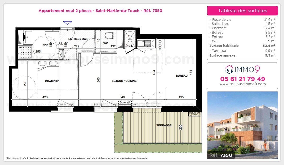 Plan et surfaces, Programme neuf Toulouse : Saint-Martin-du-Touch Référence n° 7350