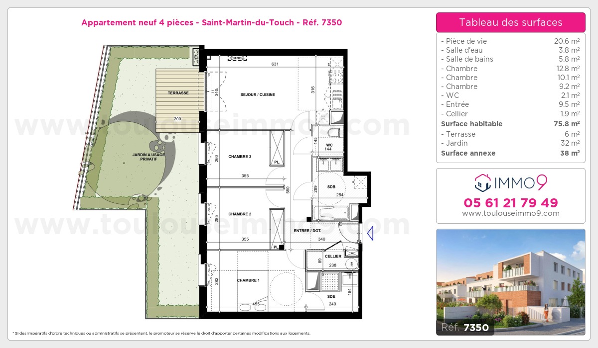 Plan et surfaces, Programme neuf Toulouse : Saint-Martin-du-Touch Référence n° 7350