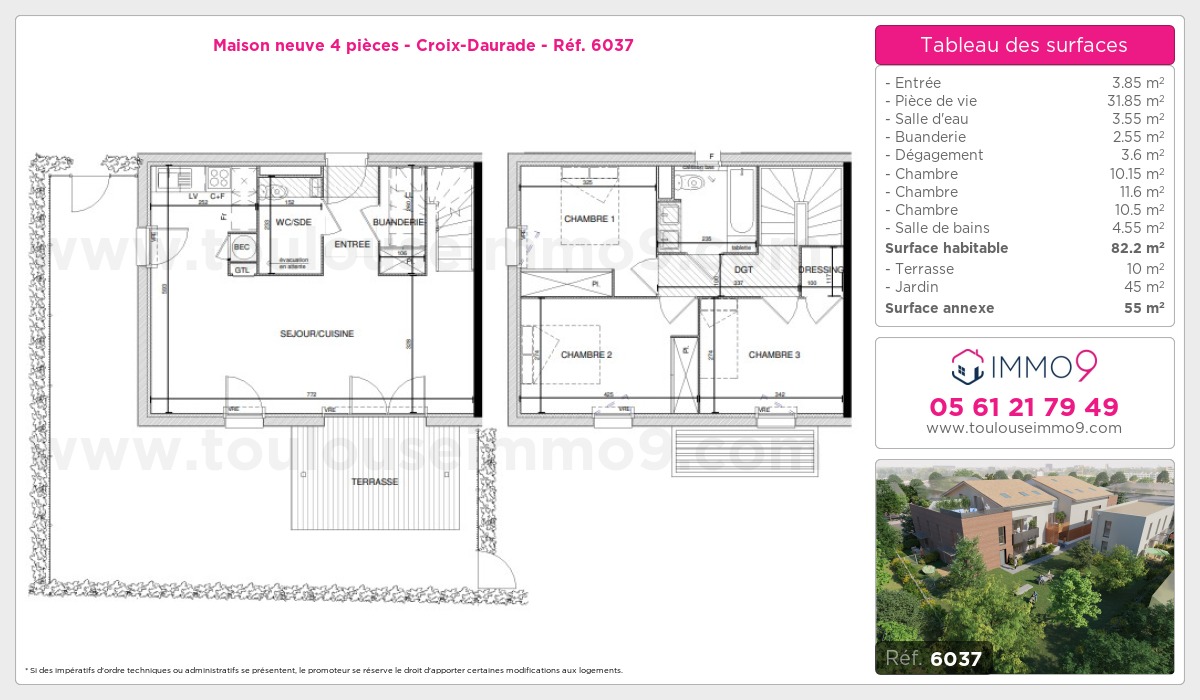 Plan et surfaces, Programme neuf Toulouse : Croix-Daurade Référence n° 6037