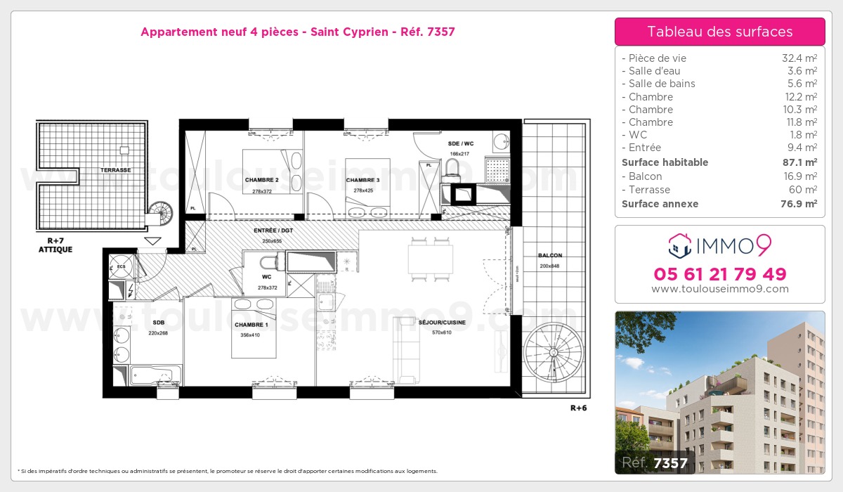 Plan et surfaces, Programme neuf Toulouse : Saint Cyprien Référence n° 7357