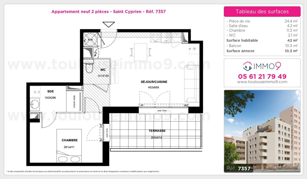 Plan et surfaces, Programme neuf Toulouse : Saint Cyprien Référence n° 7357