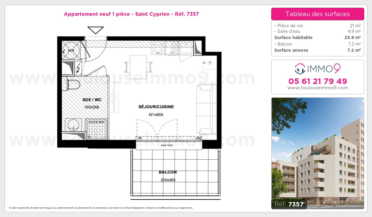 Plan et surfaces, Programme neuf Toulouse : Saint Cyprien Référence n° 7357
