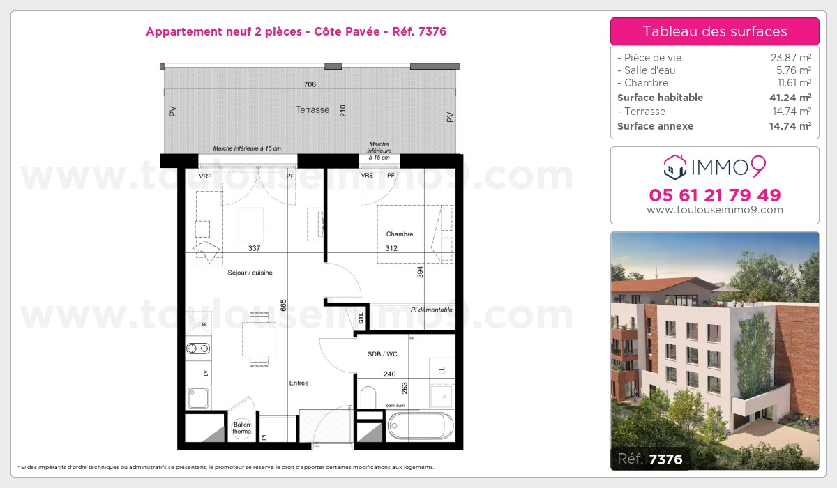 Plan et surfaces, Programme neuf Toulouse : Côte Pavée Référence n° 7376