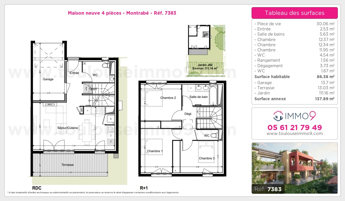 Plan et surfaces, Programme neuf Montrabé Référence n° 7383