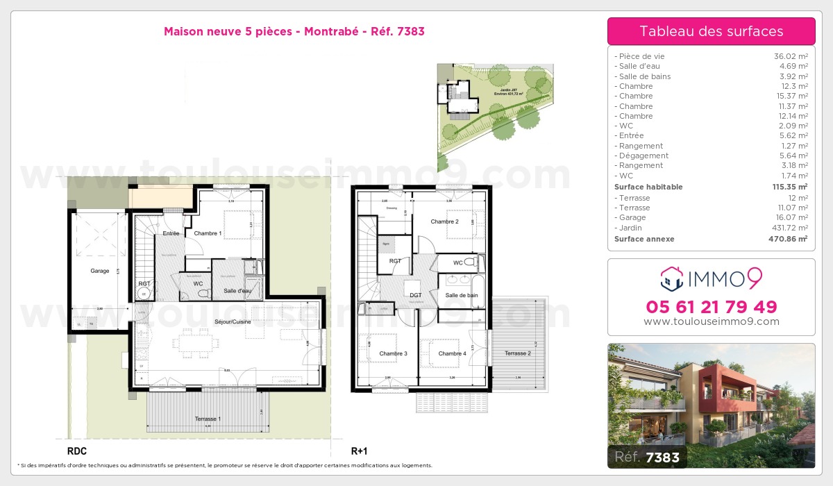 Plan et surfaces, Programme neuf Montrabé Référence n° 7383
