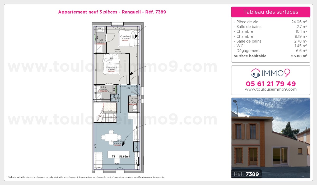 Plan et surfaces, Programme neuf Toulouse : Rangueil Référence n° 7389