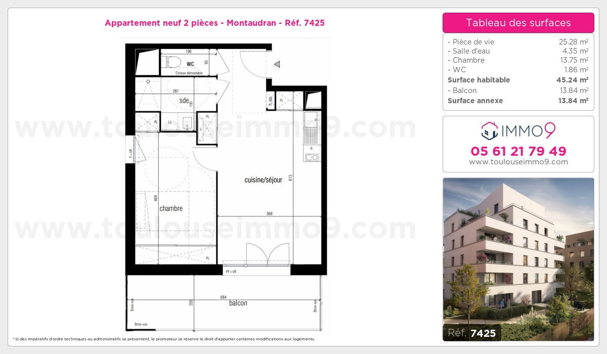 Plan et surfaces, Programme neuf Toulouse : Montaudran Référence n° 7425