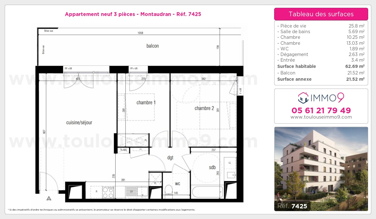 Plan et surfaces, Programme neuf Toulouse : Montaudran Référence n° 7425