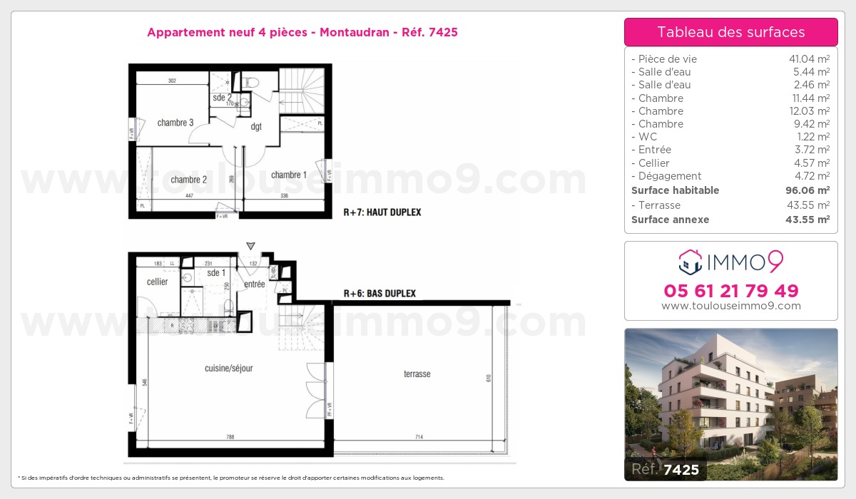 Plan et surfaces, Programme neuf Toulouse : Montaudran Référence n° 7425