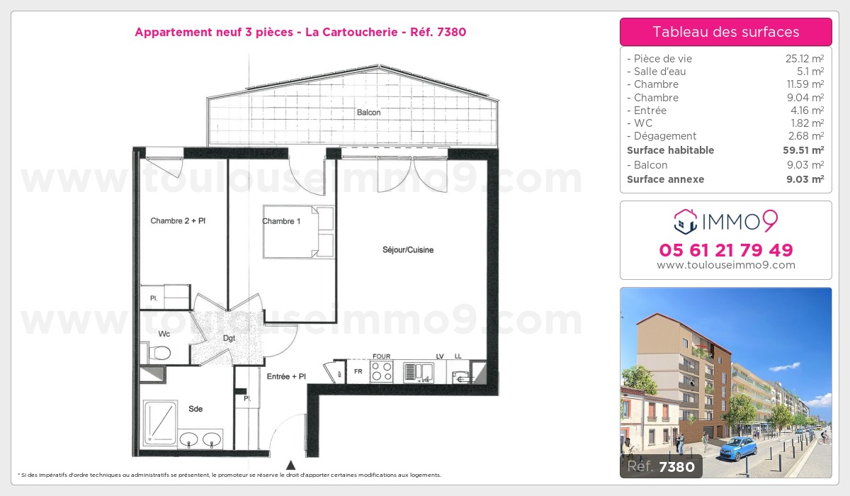 Plan et surfaces, Programme neuf Toulouse : Cartoucherie Référence n° 7380