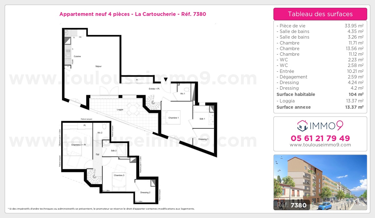 Plan et surfaces, Programme neuf Toulouse : Cartoucherie Référence n° 7380
